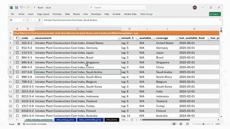 Filtering assessments using Excel Data Filter